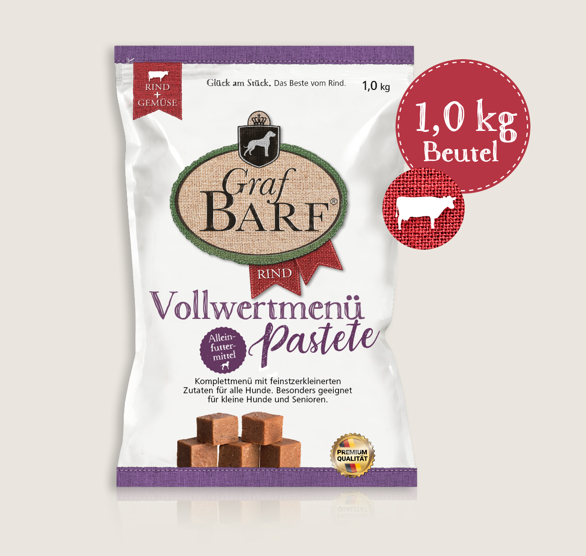 Graf Barf®, syrova strava, malé, dospělí, hovězí paštika, kompletní menu, hovězí, 1 kg 