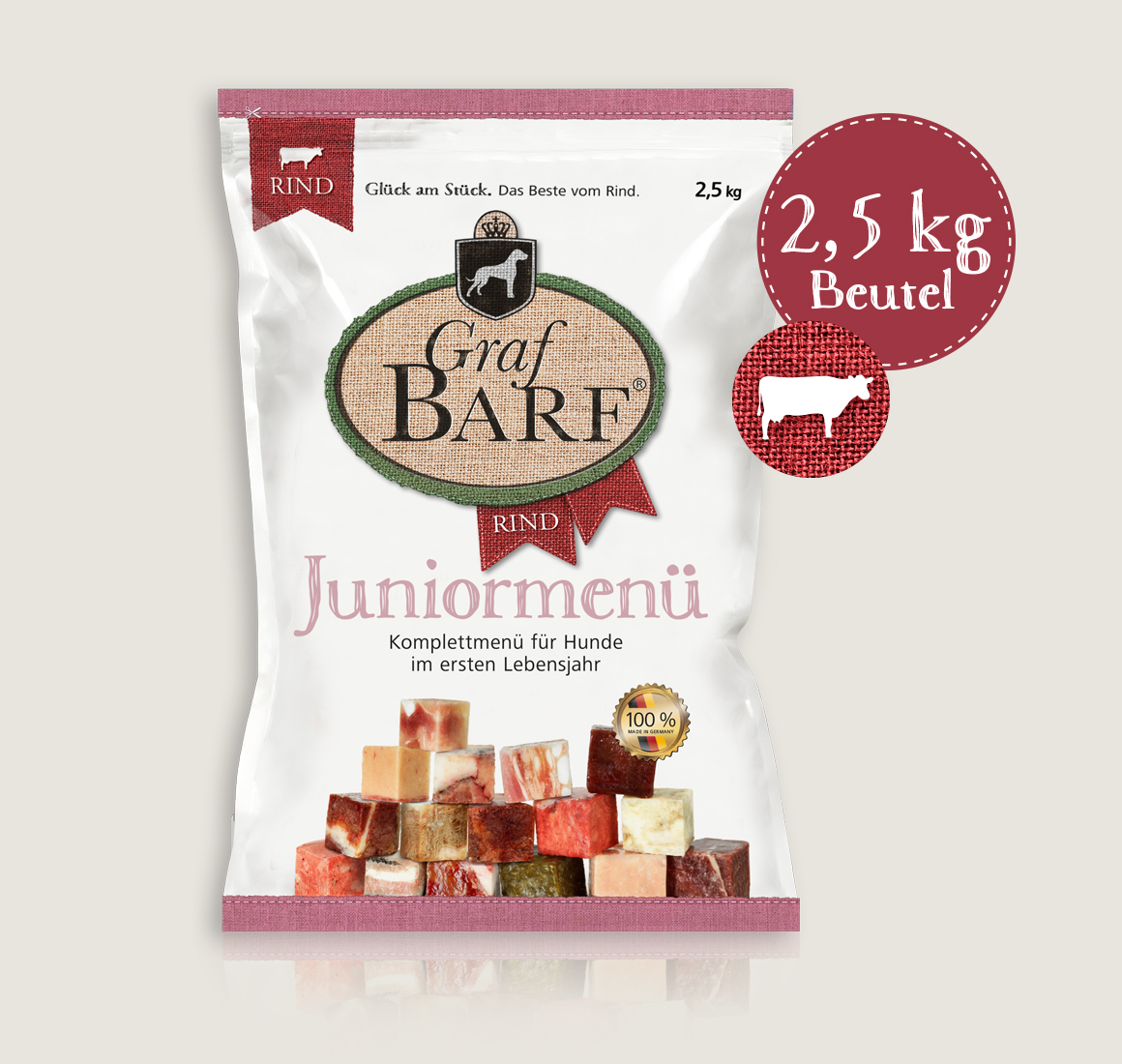 Graf Barf®, syrova strava, běžné, štěnata, junior menu, hovězí, 2,5 kg 